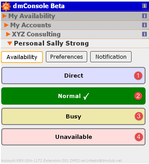 A screengrab of dmConsole availability