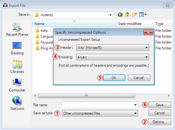 Audacity Export window