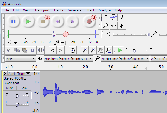 Audacity recording interface